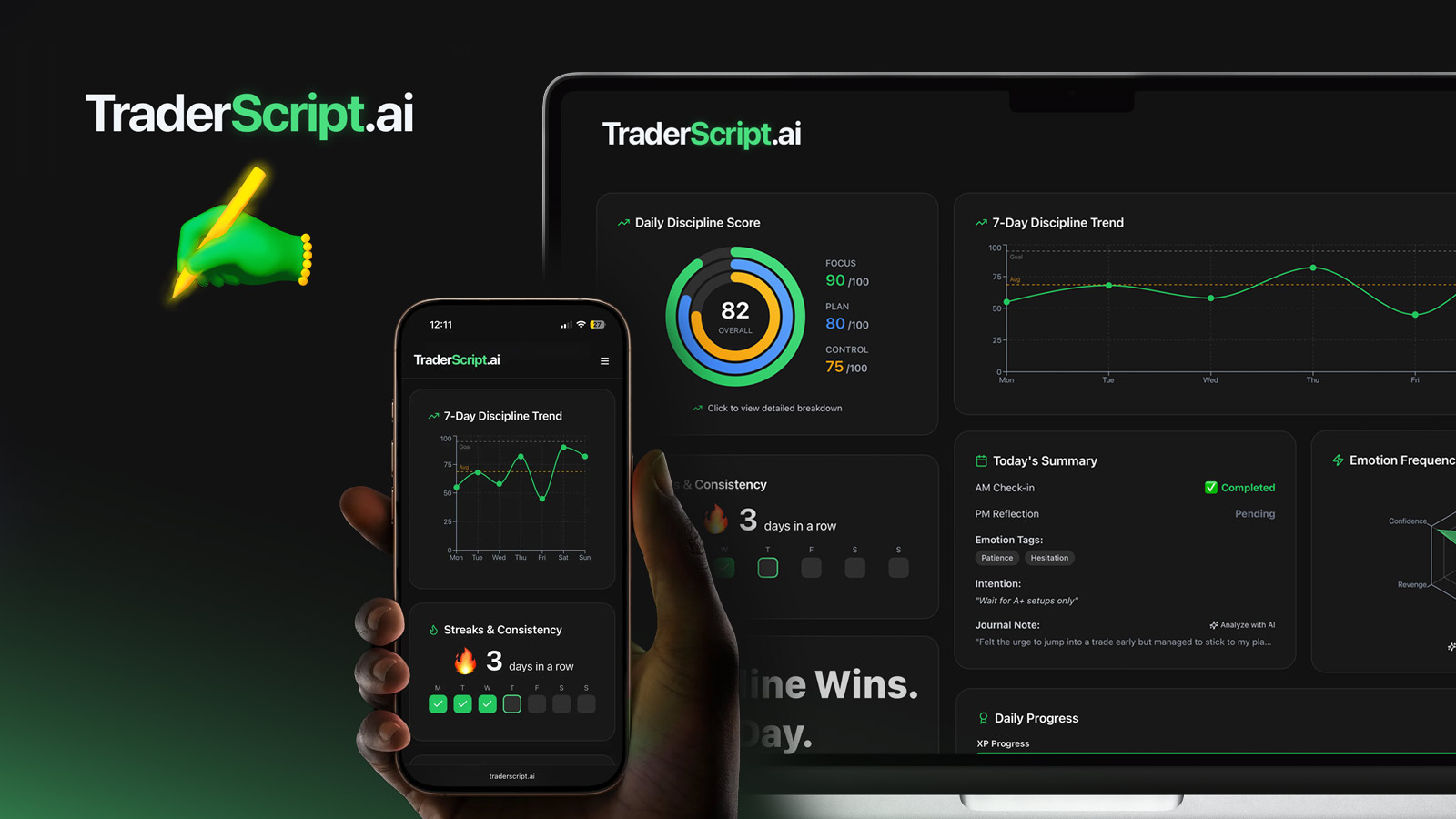 TraderScript — Discipline Wins. Every Day.